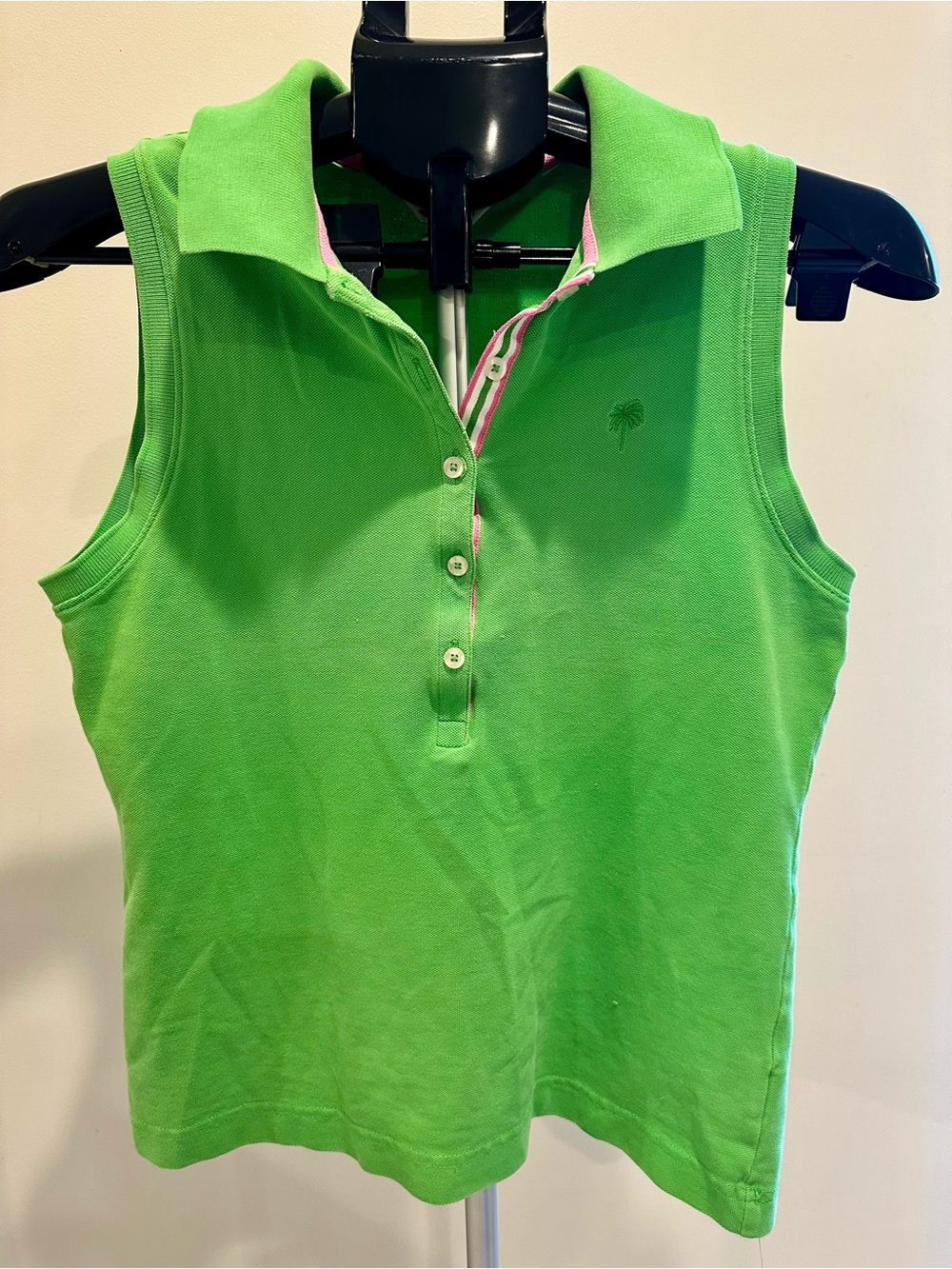 Vintage Lilly Pulitzer Sleeveless Island Polo Lime Green Pink Trim Pima Cotton